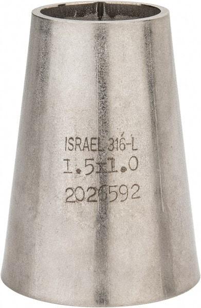 VNE - 1-1/2 x 1", Unpolished Style, Sanitary Stainless Steel Pipe Concentric Reducer - Butt Weld x Butt Weld Connection, Grade 316L - Apex Tool & Supply
