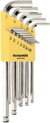 Bondhus - 13 Piece L-Key Ball End Hex Key Set - Hex Range 0.05 to 3/8", 7" OAL, Protanium High Torque Steel - Apex Tool & Supply
