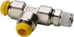 Parker - 6mm Outside Diam, 1/8-28 BSPT, Nickel Plated Brass Push-to-Connect Tube Male Run Tee - 300 Max psi, Tube to Male Connection - Apex Tool & Supply