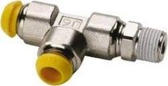 Parker - 6mm Outside Diam, 1/8-28 BSPT, Nickel Plated Brass Push-to-Connect Tube Male Run Tee - 300 Max psi, Tube to Male Connection - Apex Tool & Supply