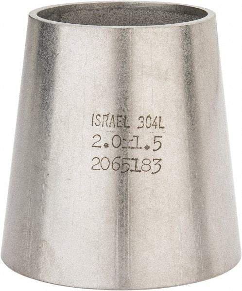 VNE - 2 x 1-1/2", Unpolished Style, Sanitary Stainless Steel Pipe Concentric Reducer - Butt Weld x Butt Weld Connection, Grade 304 - Apex Tool & Supply