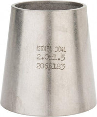 VNE - 2 x 1-1/2", Unpolished Style, Sanitary Stainless Steel Pipe Concentric Reducer - Butt Weld x Butt Weld Connection, Grade 304 - Apex Tool & Supply