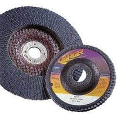 Norton - 40 Grit, 4-1/2" Disc Diam, 7/8" Center Hole, Type 27 Zirconia Alumina Flap Disc - 13,000 Max RPM, Fiberglass Backing, Arbor Attaching System, Coated - Apex Tool & Supply