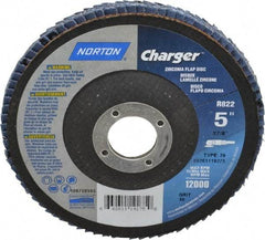 Norton - 40 Grit, 5" Disc Diam, 7/8" Center Hole, Type 29 Zirconia Alumina Flap Disc - 13,000 Max RPM, Fiberglass Backing, Coated - Apex Tool & Supply