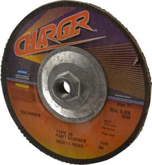 Norton - 80 Grit, 7" Disc Diam, 5/8-11 Center Hole, Type 29 Zirconia Alumina Flap Disc - 8,600 Max RPM, Fiberglass Backing, Coated - Apex Tool & Supply