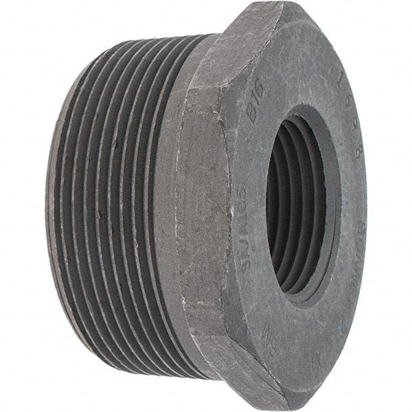 Made in USA - Size 2 x 1", Class 3,000, Forged Carbon Steel Black Pipe Hex Bushing - 3,000 psi, Threaded End Connection - Apex Tool & Supply