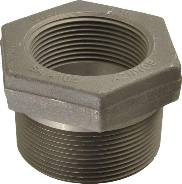 Made in USA - Size 3 x 2-1/2", Class 3,000, Forged Carbon Steel Black Pipe Hex Bushing - 3,000 psi, Threaded End Connection - Apex Tool & Supply