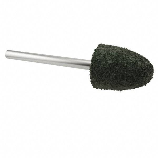 Grier Abrasives - 3/8" Head Diam x 3/4" Thickness, B52, Pointed End, Aluminum Oxide Mounted Point - Green-Gray, Coarse Grade, 45,370 RPM - Apex Tool & Supply
