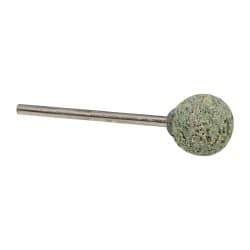 Grier Abrasives - 1/2" Head Diam x 1/2" Thickness, B121, Ball End, Aluminum Oxide Mounted Point - Green-Gray, Coarse Grade, 25,000 RPM - Apex Tool & Supply