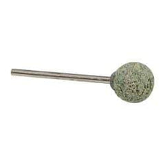 Grier Abrasives - 1/2" Head Diam x 1/2" Thickness, B121, Ball End, Aluminum Oxide Mounted Point - Green-Gray, Coarse Grade, 25,000 RPM - Apex Tool & Supply