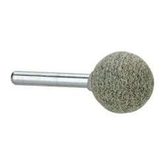 Grier Abrasives - 1" Head Diam x 1" Thickness, A25, Ball End, Aluminum Oxide Mounted Point - Green-Gray, Coarse Grade, 35,620 RPM - Apex Tool & Supply