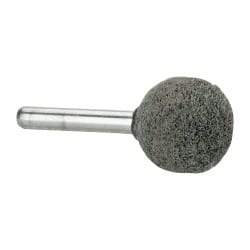 Grier Abrasives - 1" Head Diam x 1" Thickness, A25, Ball End, Silicon Carbide Mounted Point - Green-Gray, Fine Grade, 35,620 RPM - Apex Tool & Supply