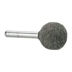 Grier Abrasives - 1" Head Diam x 1" Thickness, A25, Ball End, Silicon Carbide Mounted Point - Green-Gray, Fine Grade, 35,620 RPM - Apex Tool & Supply