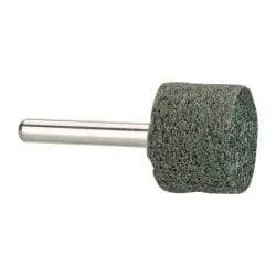 Grier Abrasives - 1" Head Diam x 3/4" Thickness, W219, Cylinder End, Silicon Carbide Mounted Point - Green-Gray, Fine Grade, 35,100 RPM - Apex Tool & Supply