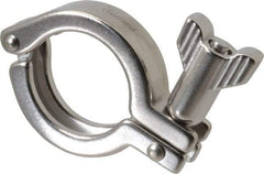 VNE - 1-1/2", Clamp Style, Sanitary Stainless Steel Pipe Double Hinged Clamp with Holed Wing Nut - Grade 304 - Apex Tool & Supply