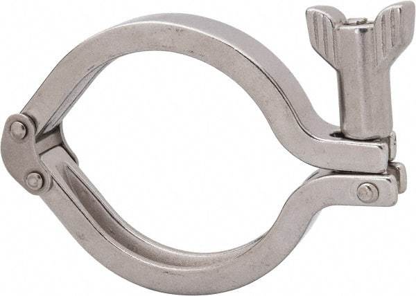 VNE - 2-1/2", Clamp Style, Sanitary Stainless Steel Pipe Double Hinged Clamp with Holed Wing Nut - Grade 304 - Apex Tool & Supply