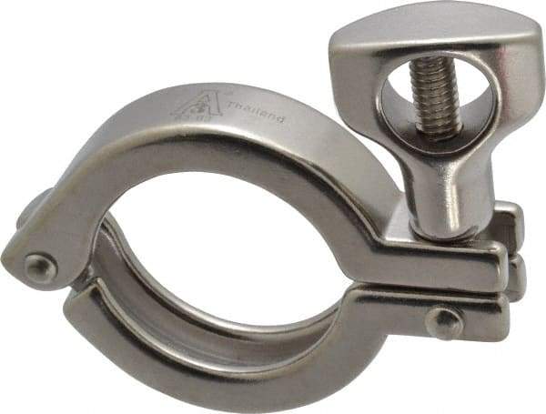 VNE - 1-1/2", Clamp Style, Sanitary Stainless Steel Pipe Clamp with Holed Wing Nut - Grade 304 - Apex Tool & Supply