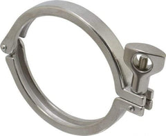 VNE - 4", Clamp Style, Sanitary Stainless Steel Pipe Clamp with Holed Wing Nut - Grade 304 - Apex Tool & Supply