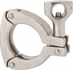 VNE - 1-1/2", Clamp Style, Sanitary Stainless Steel Pipe Three Piece Clamp with Holed Wing Nut - Grade 304 - Apex Tool & Supply