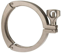 VNE - 4", Clamp Style, Sanitary Stainless Steel Pipe Three Piece Clamp with Holed Wing Nut - Grade 304 - Apex Tool & Supply