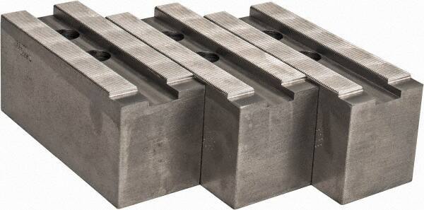 Abbott Workholding Products - 15 to 18" Chuck Capacity, 1.5mm x 60° Serrated Attachment, Square Soft Lathe Chuck Jaw - 3 Jaws, Steel, 1.6929" Btw Mount Hole Ctrs, 6-1/2" Long x 2-1/2" Wide x 3" High, 0.8661" Groove, 0.7874" & 20mm Fastener - Apex Tool & Supply