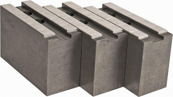 Abbott Workholding Products - 15 to 18" Chuck Capacity, 1.5mm x 60° Serrated Attachment, Square Soft Lathe Chuck Jaw - 3 Jaws, Steel, 1.6929" Btw Mount Hole Ctrs, 6-1/2" Long x 2-1/2" Wide x 4" High, 0.8661" Groove, 0.7874" & 20mm Fastener - Apex Tool & Supply