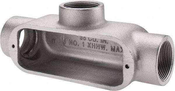 Cooper Crouse-Hinds - Form 5, T Body, 1-1/2" Trade, Rigid Malleable Iron Conduit Body - Oval, 9" OAL, 36 cc Capacity, Gray - Apex Tool & Supply