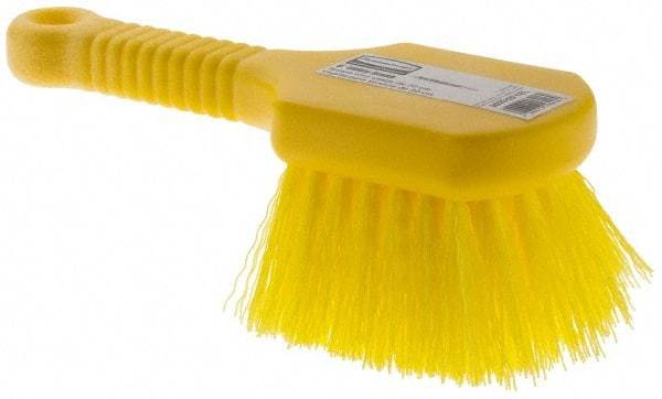Rubbermaid - Synthetic Utility Scrub Brush - 8" OAL, Short Handle, Yellow, Plastic Block - Apex Tool & Supply
