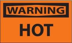 NMC - Accident Prevention Label, Header: WARNING - Legend: Warning - Hot, English, Black & Orange, 5" Long x 3" High, Sign Muscle Finish - Apex Tool & Supply