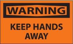 NMC - Accident Prevention Label, Header: WARNING - Legend: Warning - Keep Hands Away, English, Black & Orange, 5" Long x 3" High, Sign Muscle Finish - Apex Tool & Supply
