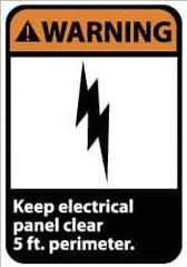NMC - "Warning - Keep Electrical Panel Clear 5 Ft. Perimeter", 14" Long x 10" Wide, Pressure-Sensitive Vinyl Safety Sign - Rectangle, 0.004" Thick, Use for Accident Prevention - Apex Tool & Supply