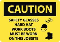 NMC - "Caution - Safety Glasses Hard Hat Work Boots Must Be Worn On This Jobsite", 20" Long x 28" Wide, Rigid Plastic Safety Sign - Rectangle, 0.05" Thick, Use for Accident Prevention - Apex Tool & Supply