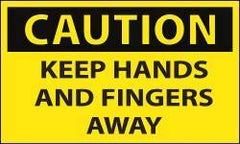 NMC - Accident Prevention Label, Header: CAUTION - Legend: Caution - Keep Hands and Fingers Away, English, Black & Yellow, 5" Long x 3" High, Sign Muscle Finish - Apex Tool & Supply