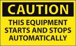 NMC - Accident Prevention Label, Header: CAUTION - Legend: Caution - This Equipment Starts and Stops Automatically, English, Black & Yellow, 5" Long x 3" High, Sign Muscle Finish - Apex Tool & Supply