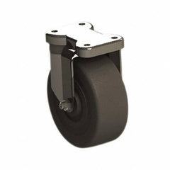 E.R. Wagner - 5" Diam x 2" Wide x 6" OAH Top Plate Mount Rigid Caster - Soft Rubber, 350 Lb Capacity, Roller Bearing, 2-3/4 x 3-3/4" Plate - Apex Tool & Supply