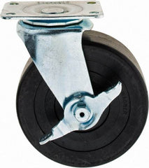 E.R. Wagner - 5" Diam x 2" Wide x 6" OAH Top Plate Mount Swivel Caster with Brake - Hard Rubber, 450 Lb Capacity, 2-3/4 x 3-3/4" Plate - Apex Tool & Supply