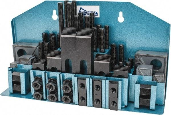 Gibraltar - 52 Piece Fixturing Step Block & Clamp Set with 25mm Step Block, 16mm T-Slot, M12x1.75 Stud Thread - 25mm Nut Width, 80, 110, 125, 150, 175 & 200mm Stud Lengths - Apex Tool & Supply