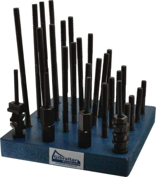 Gibraltar - 38 Piece, 3/8-16 Stud, 7/16" T Slot, T Nut & Stud Kit - 11/16" T-Slot Nut Width, 3, 4, 5, 6, 7, 8" Stud Lengths - Apex Tool & Supply