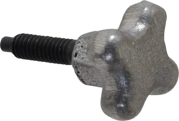 Gibraltar - 1/4-20 Lobed Shoulder Dog Point Tip Steel Thumb Screw - 1-3/4" OAL, 1-1/8" Head Diam x 3/4" Head Height, Black Oxide Finish - Apex Tool & Supply