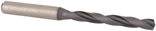 Kennametal - 6.1mm 140° Solid Carbide Jobber Drill - TiAlN Finish, Right Hand Cut, Spiral Flute, Straight Shank, 91mm OAL, Standard Point - Apex Tool & Supply