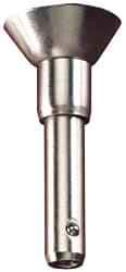 Jergens - 3/8" Diam, 4" Usable Length, Button Handle, Push Button Quick Release Pin - 5-13/32" Overall Length, Grade 17-4 Stainless Steel, Passivated Finish - Apex Tool & Supply