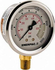 Enerpac - 0 to 10,000 psi Pressure Rating, 1/4 NPTF Gauge Connection, Hydraulic Pressure Liquid Filled Gage - 2-1/2" Face Diam - Apex Tool & Supply
