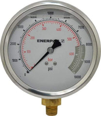 Enerpac - 0 to 10,000 psi Pressure Rating, 1/4 NPTF Gauge Connection, Hydraulic Pressure Liquid Filled Gage - 4" Face Diam - Apex Tool & Supply