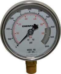 Enerpac - 0 to 10,000 psi Pressure Rating, 1/2 NPTF Gauge Connection, Hydraulic Pressure Dry Gage - 4" Face Diam - Apex Tool & Supply