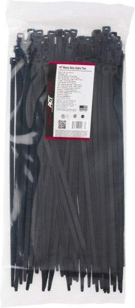 Made in USA - 15.093" Long Black Nylon Standard Cable Tie - 120 Lb Tensile Strength, 1.93mm Thick, 103.19mm Max Bundle Diam - Apex Tool & Supply