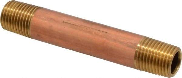 Merit Brass - 3" Long, 1/4" Pipe Threaded Brass Pipe Nipple - BSPT Thread, Red Brass - Apex Tool & Supply