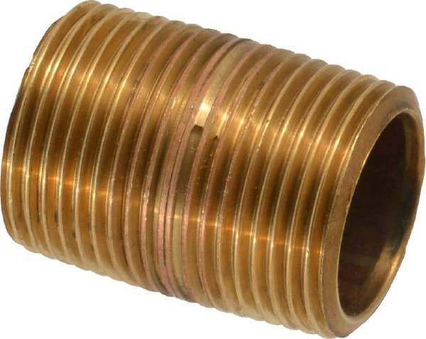 Merit Brass - 1-3/8" Long, 3/4" Pipe Threaded Brass Pipe Nipple - BSPT Thread, Red Brass - Apex Tool & Supply