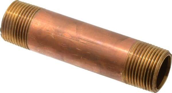 Merit Brass - 4" Long, 3/4" Pipe Threaded Brass Pipe Nipple - BSPT Thread, Red Brass - Apex Tool & Supply