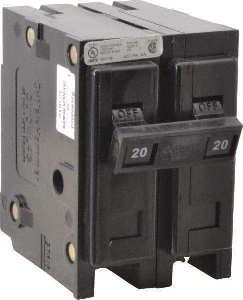 Eaton Cutler-Hammer - 20 Amp, 120/240 VAC, 24 VDC, 48 VDC, 80 VDC, 2 Pole, Plug In Miniature Circuit Breaker - Thermal Magnetic Trip, 10 kA Breaking Capacity, 14-4 AWG, 2-3/8 Inch Deep x 2-15/16 Inch High x 2 Inch Wide - Apex Tool & Supply