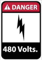 NMC - "Danger - 480 Volts", 14" Long x 10" Wide, Pressure-Sensitive Vinyl Safety Sign - Rectangle, 0.004" Thick, Use for Accident Prevention - Apex Tool & Supply